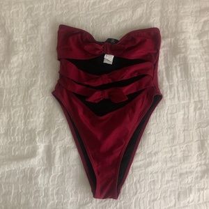 NWOT Missguided Triple Bow Cut Out One Piece Burgundy Swimsuit
